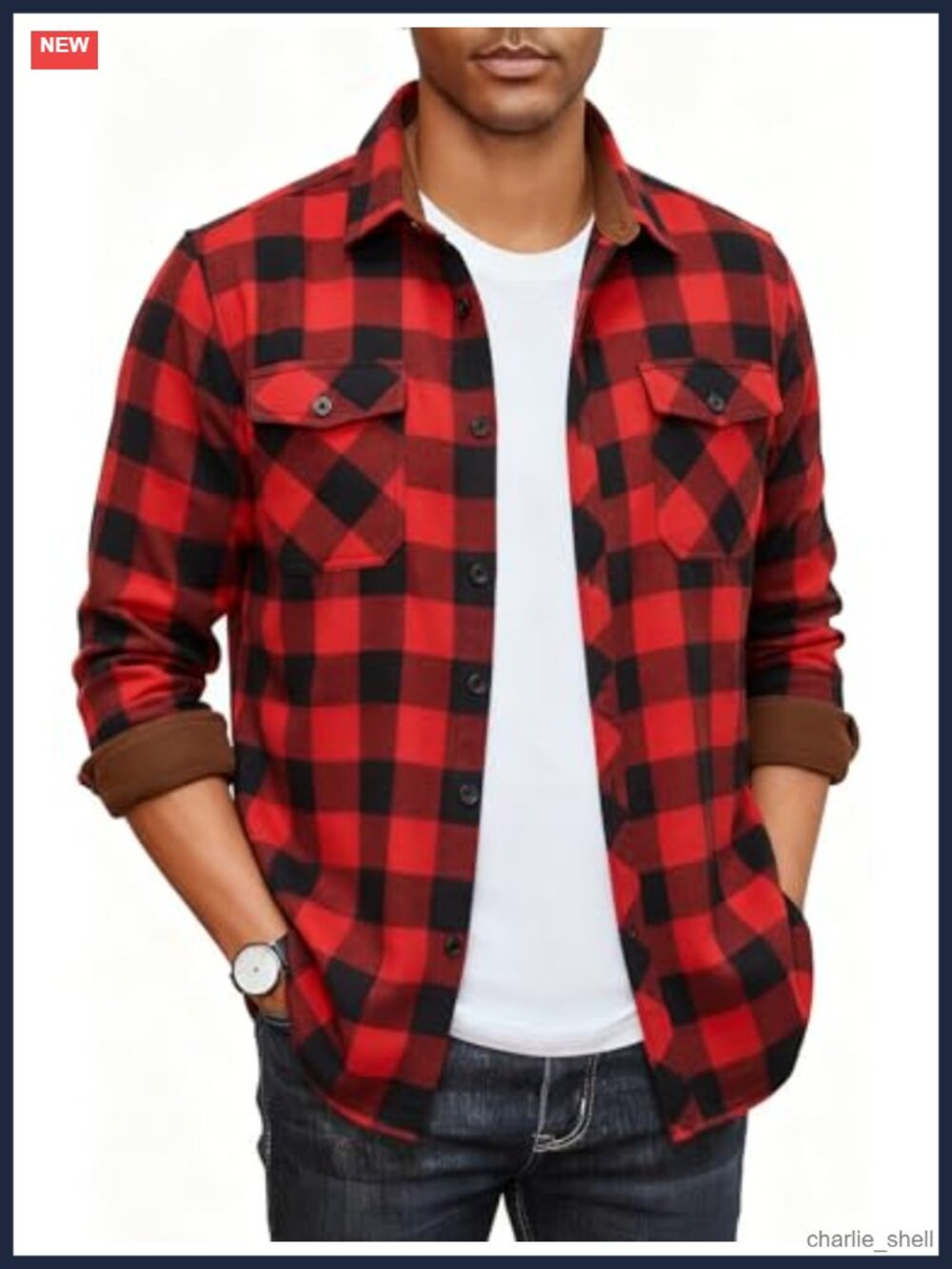 Men's Long Sleeve Flannel Plaid Button Down Shirt with Pockets